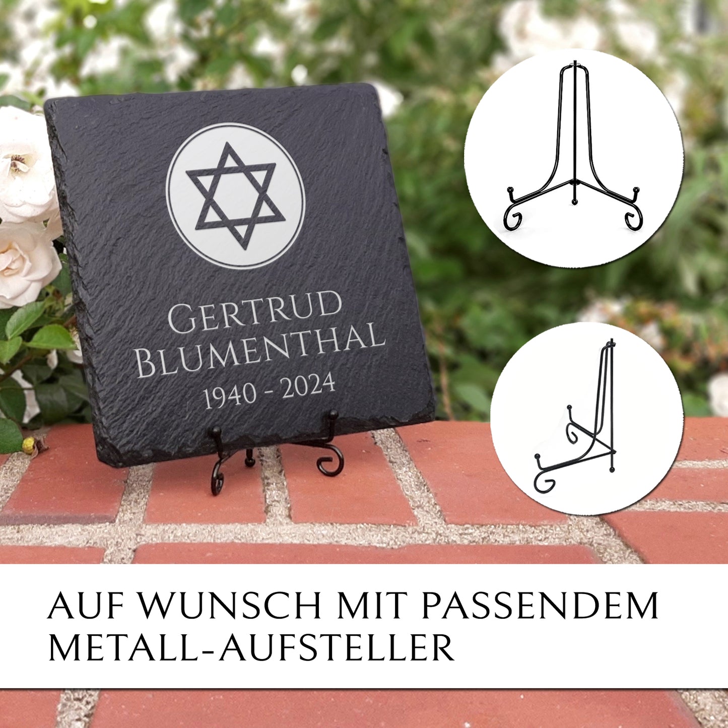 Grab- & Gedenkstein Davidstern 25x25 cm mit Gravur von MEMORIAM.