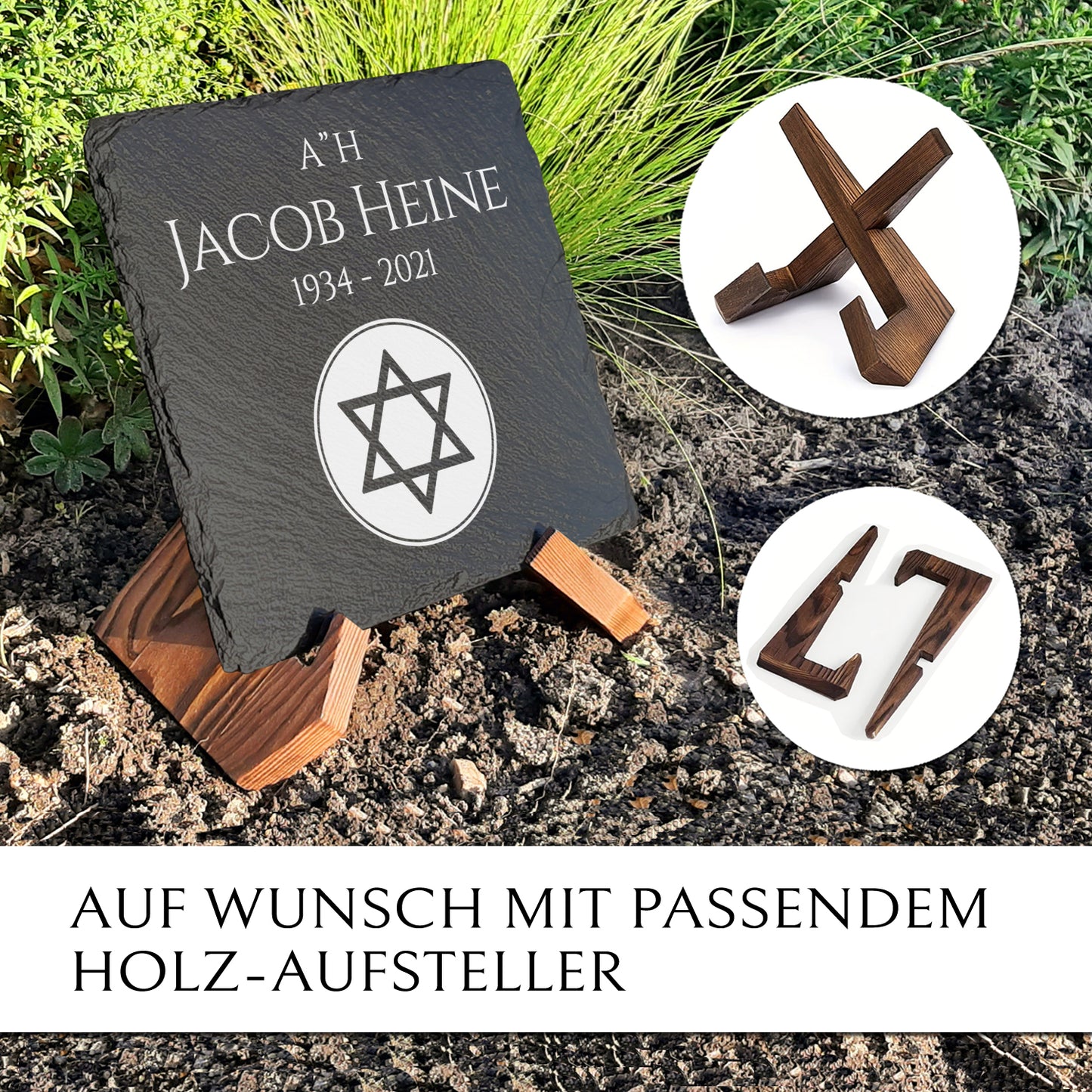 Grab- & Gedenkstein Davidstern 30x30 cm inkl. Beschriftung von MEMORIAM.