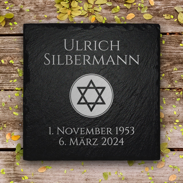 Laden Sie das Bild in den Galerie-Viewer, Grab- & Gedenkstein Davidstern 20x20 cm inkl. Inschrift von MEMORIAM.