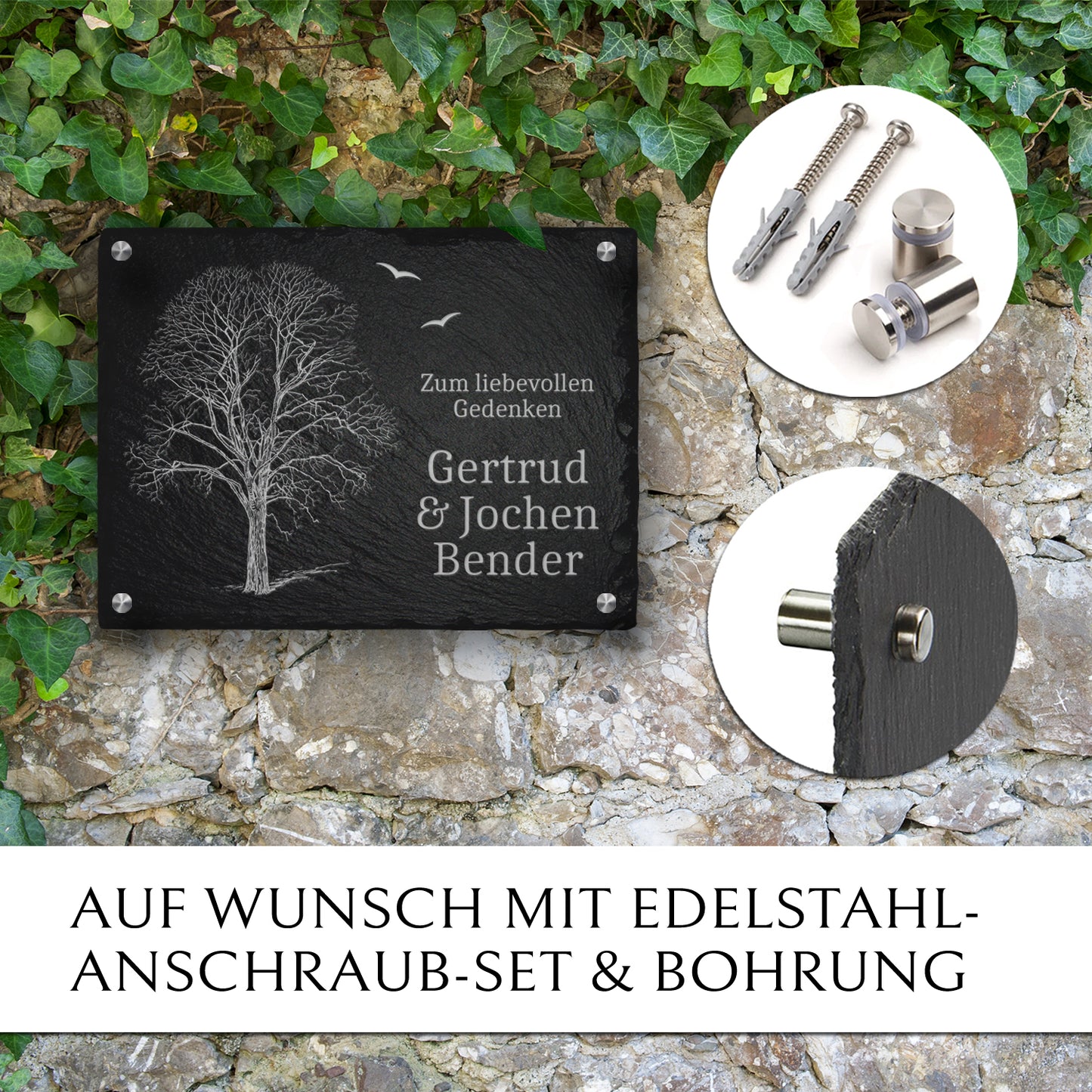 Doppelgrabstein “Baum“ fuer Familiengrab in 20x30 cm | Memoriam