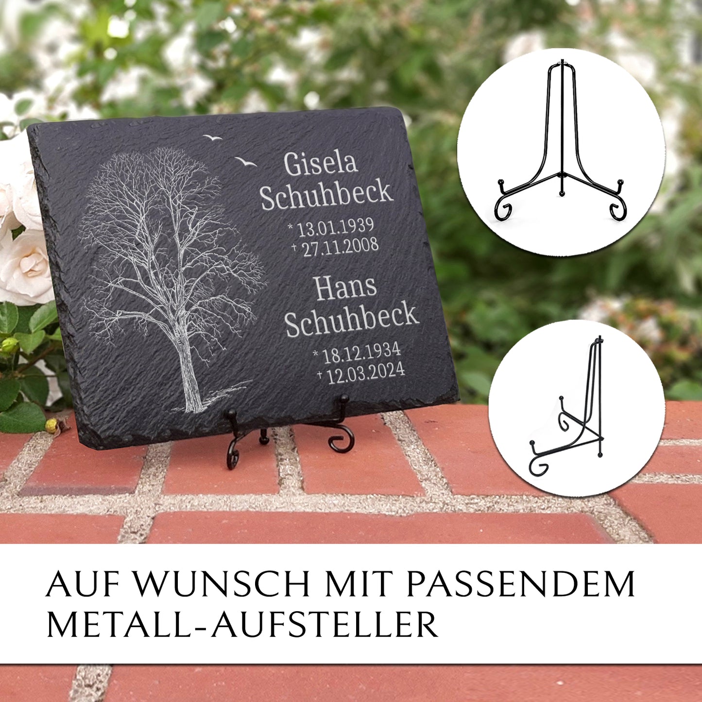 Doppelgrabstein fuer Familiengrab mit Baum Design in 20x30 cm | Memoriam