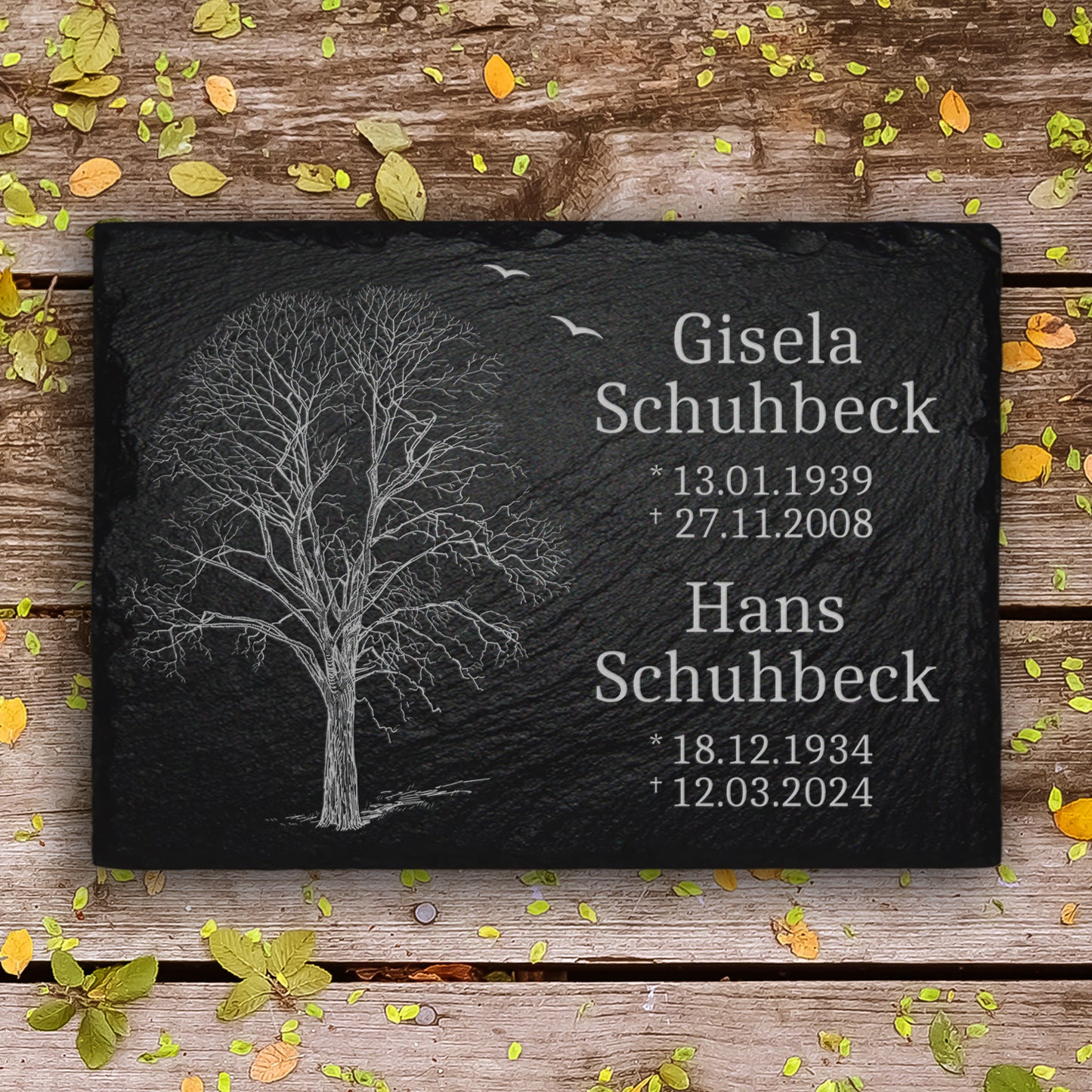 Doppelgrabstein fuer Familiengrab mit Baum Design in 30x40 cm | Memoriam