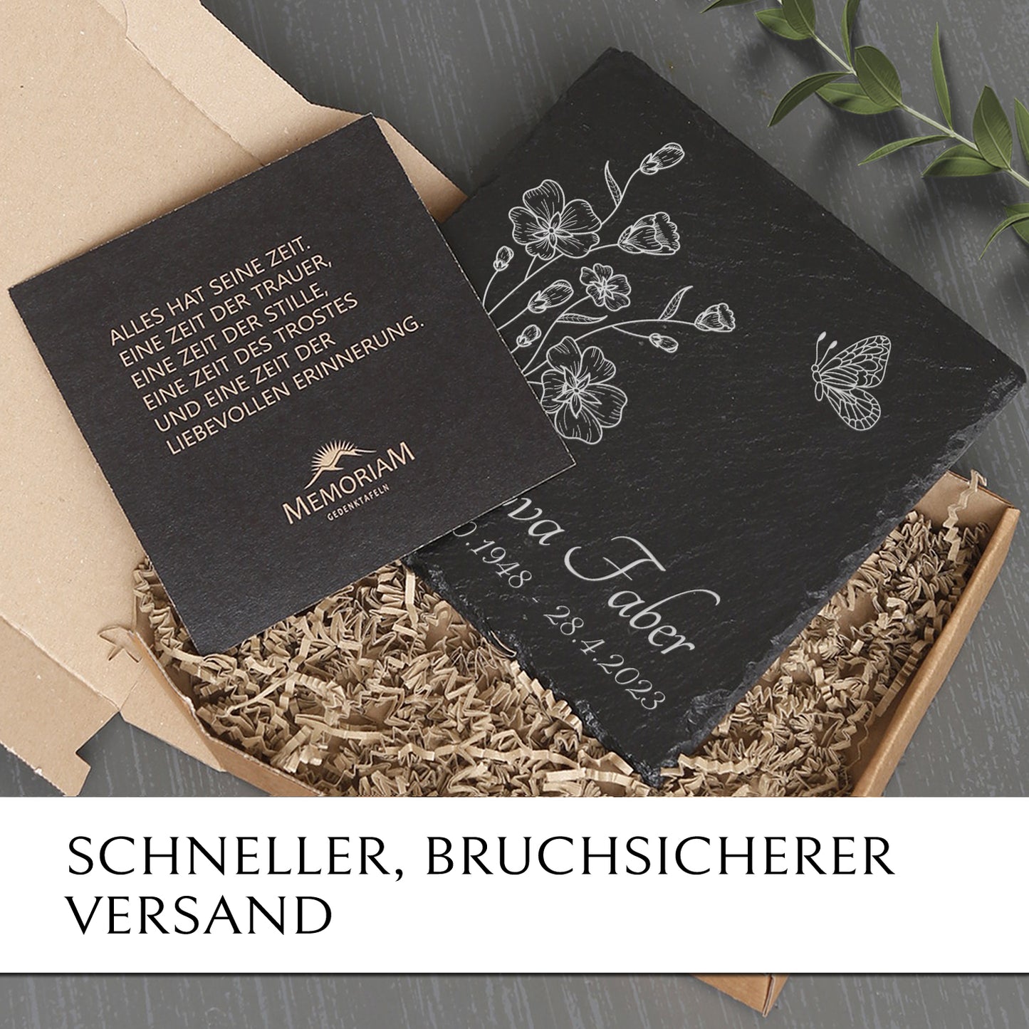 Gedenk- & Trauerstein aus Schiefer für Rasengrab | MEMORIAM.