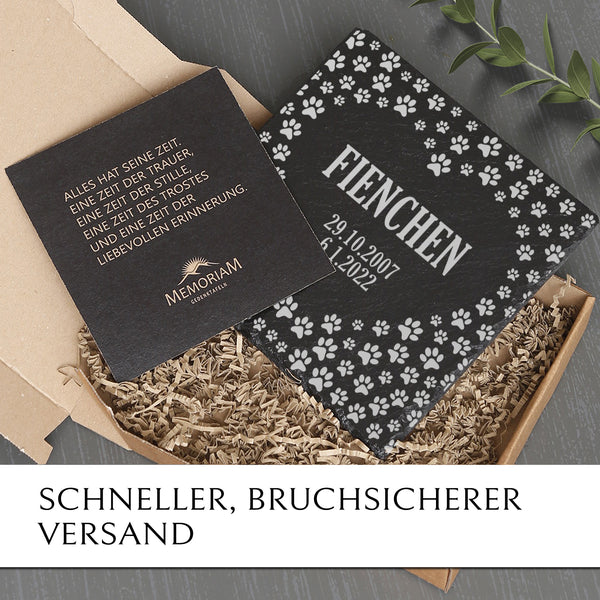 Grabstein für Hunde, Katzen und Haustiere online kaufen mit MEMORIAM Gedenktafeln.