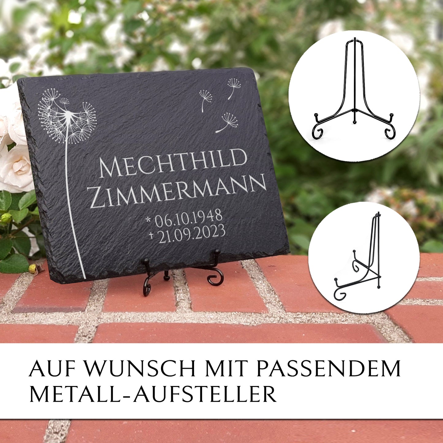 Gedenkstein 30x20 inkl. Pusteblume & Beschriftung | MEMORIAM.