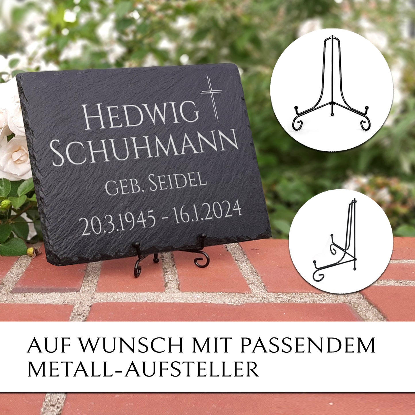 Grab- & Gedenkstein 30x20 cm inkl. Kreuz & Gravur von MEMORIAM.