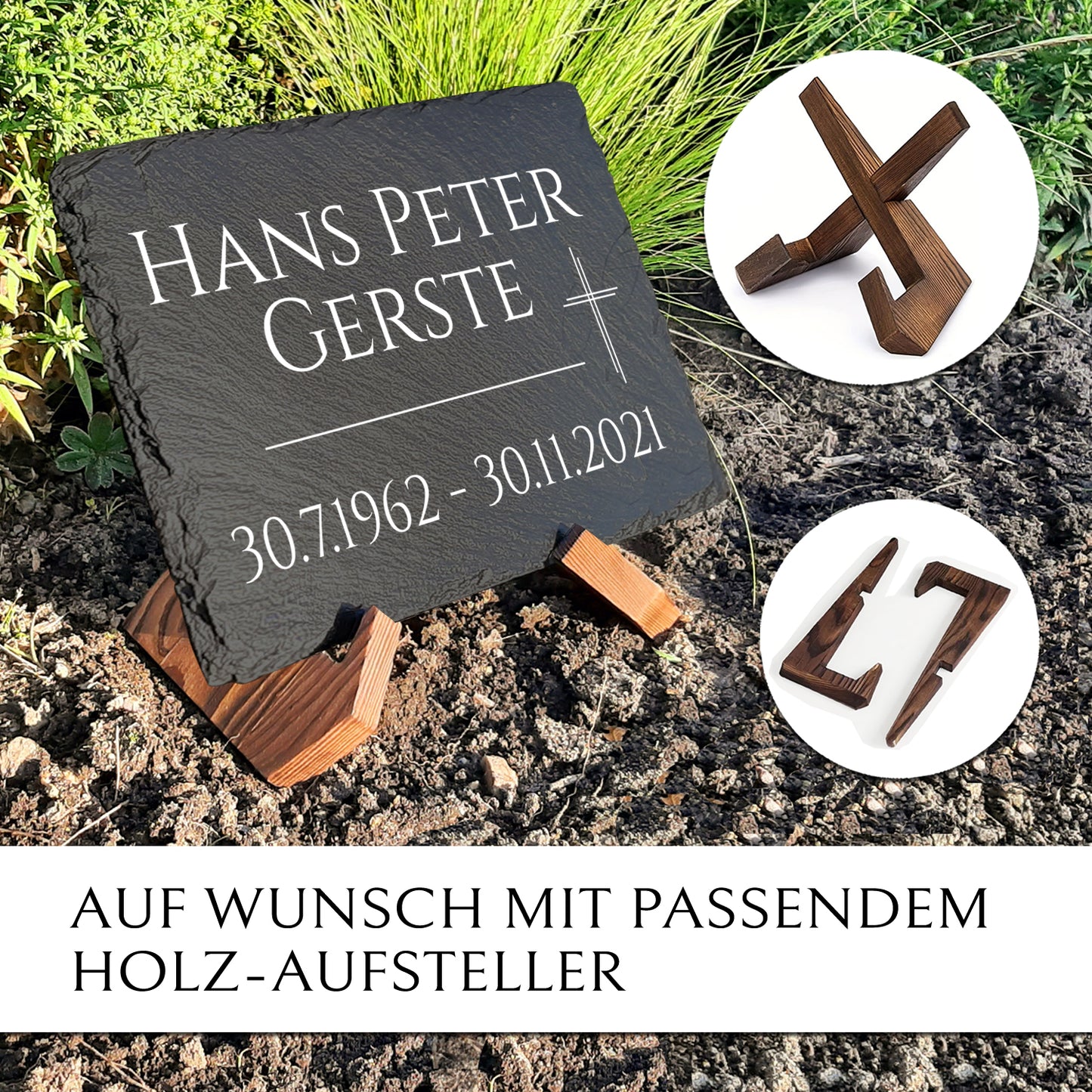 Grab- & Gedenkstein 30x40 cm inkl. Kreuz & Beschriftung von MEMORIAM.