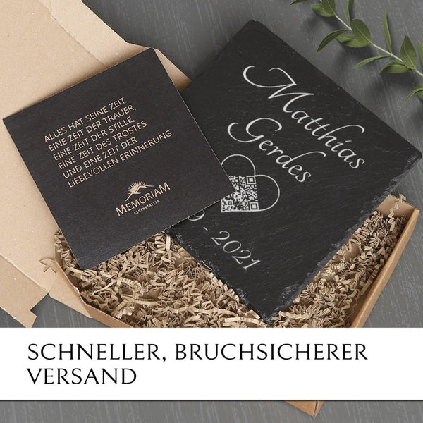 Laden Sie das Bild in den Galerie-Viewer, Gedenktafel inkl. QR Code Gravur günstig online bestellen | MEMORIAM Gedenktafeln