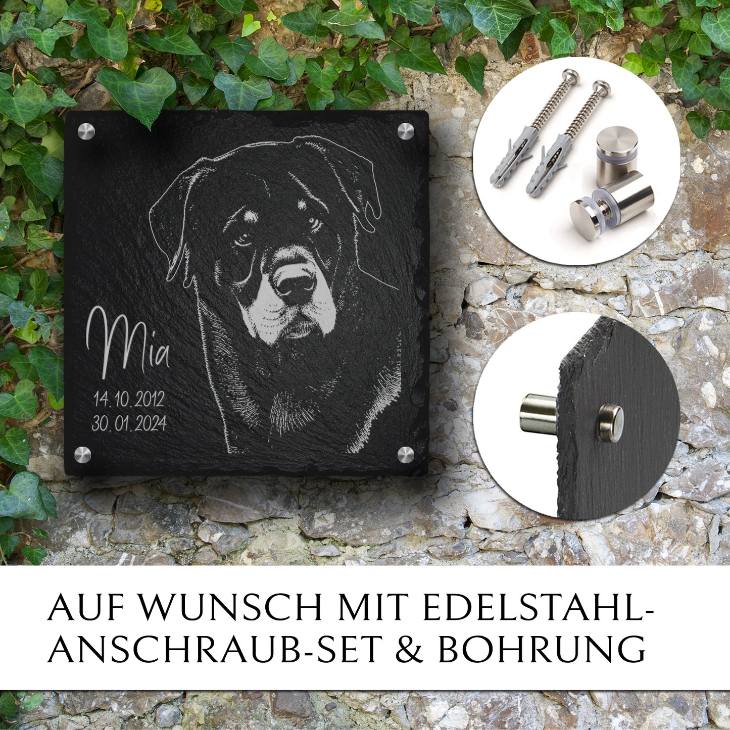 Grabplatte für Hund inkl. Gravur nach Foto | MEMORIAM