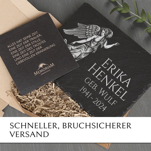 Laden Sie das Bild in den Galerie-Viewer, Grab Gedenktafel 30x40 cm mit Engel online kaufen bei MEMORIAM.