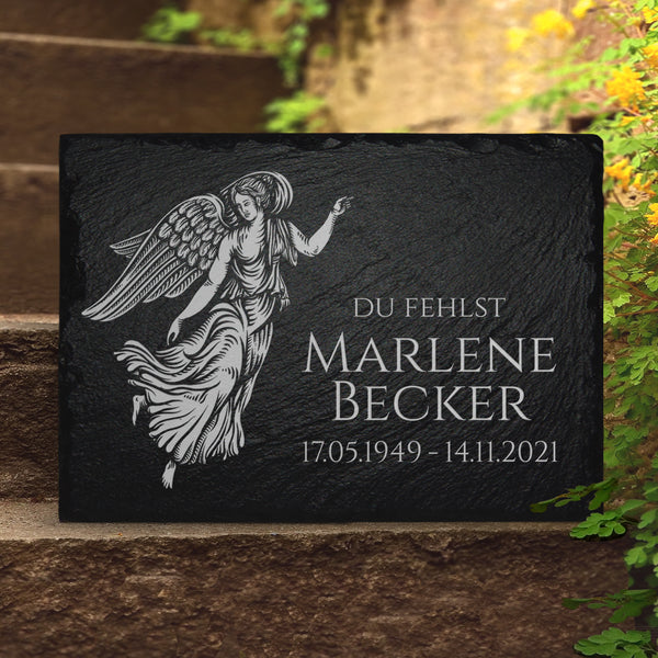 Laden Sie das Bild in den Galerie-Viewer, Guenstige Grab Gedenktafel 40x30 cm mit Engel | MEMORIAM.