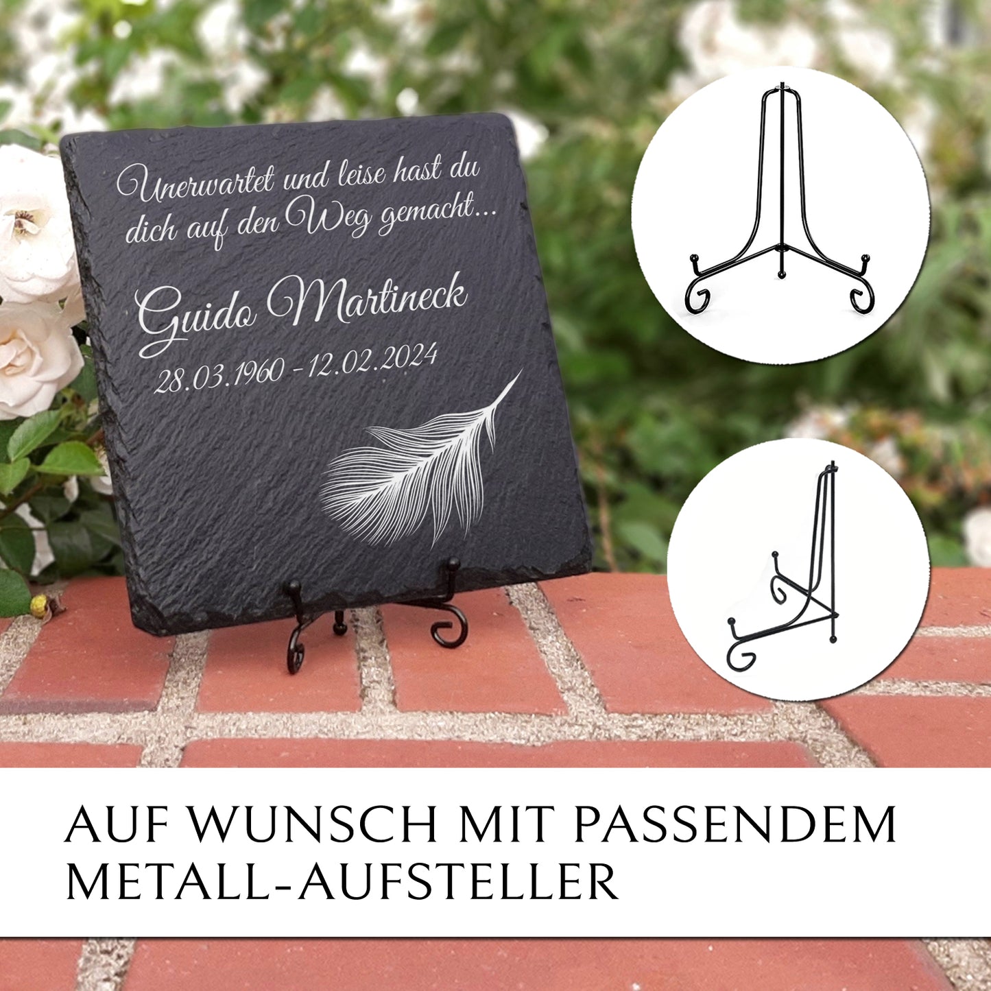 Grab Gedenktafel 20 x 20 â liegend oder stehend am Grab platzierbar | MEMORIAM.