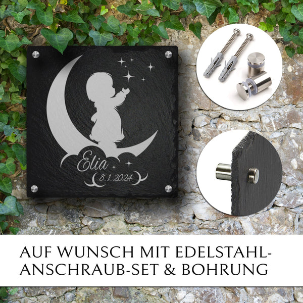 Kleine Gedenktafel fĂŒr Sternenkind mit Anschraub-Set fĂŒr den Familiengrabstein | Von MEMORIAM .