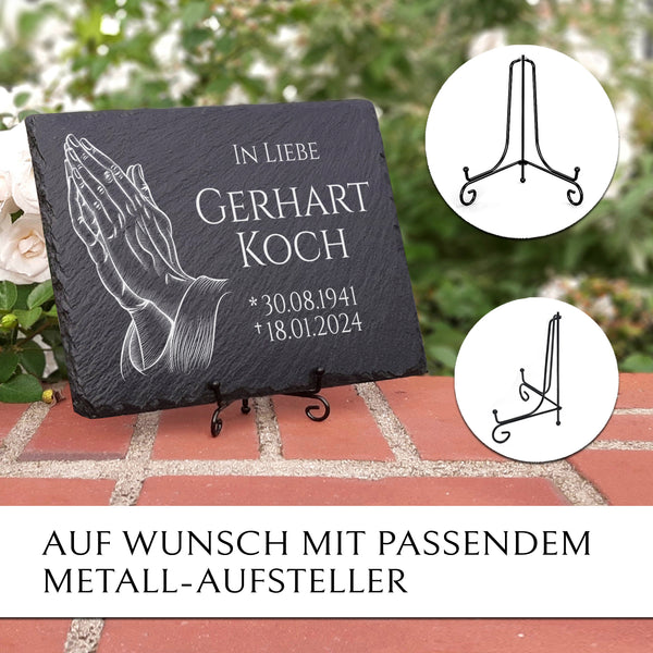 Laden Sie das Bild in den Galerie-Viewer, Grabplatte 30x20 cm “Betende Haende“ & Gravur von MEMORIAM.