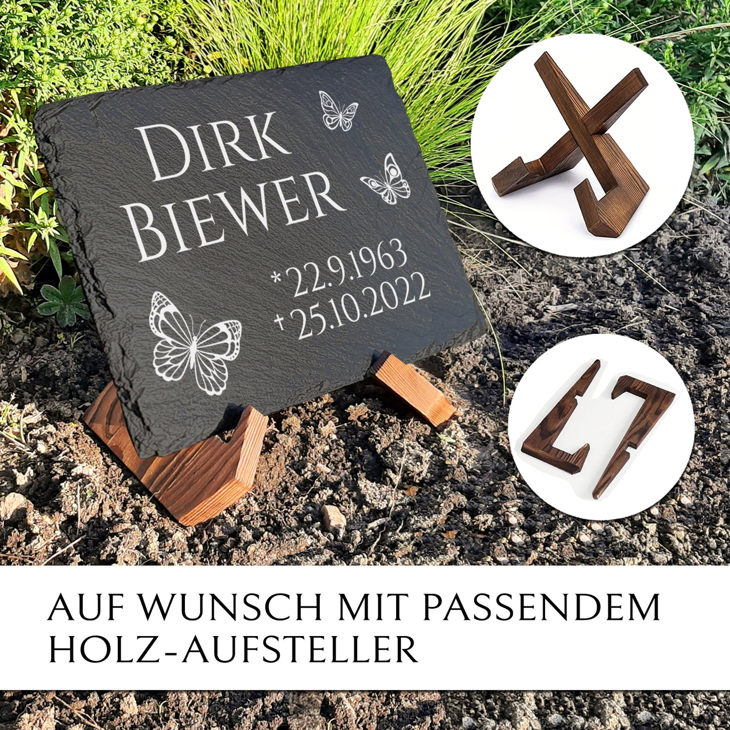 Gedenk- & Trauerstein 30x40 mit Schmetterling und Text nach Wunsch | MEMORIAM.