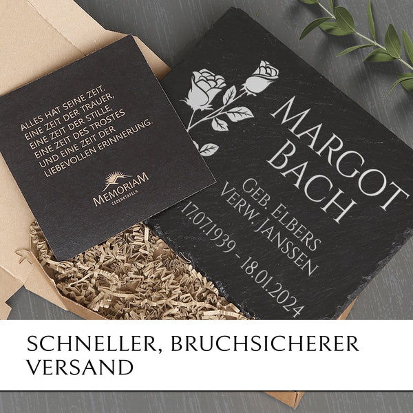 Laden Sie das Bild in den Galerie-Viewer, Grabplatte 30x40 cm mit Rose online kaufen bei MEMORIAM.