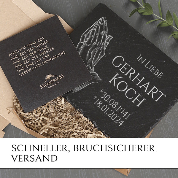 Laden Sie das Bild in den Galerie-Viewer, Grabplatte 30x40 cm “Betende Haende“ online kaufen bei MEMORIAM.