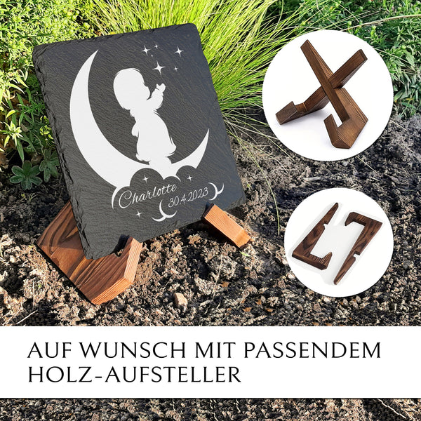 Laden Sie das Bild in den Galerie-Viewer, Wetterfester Grabstein aus Schiefer für Sternenkinder | MEMORIAM