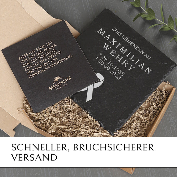 Laden Sie das Bild in den Galerie-Viewer, Schiefer Gedenktafel preiswert online kaufen mit MEMORIAM.