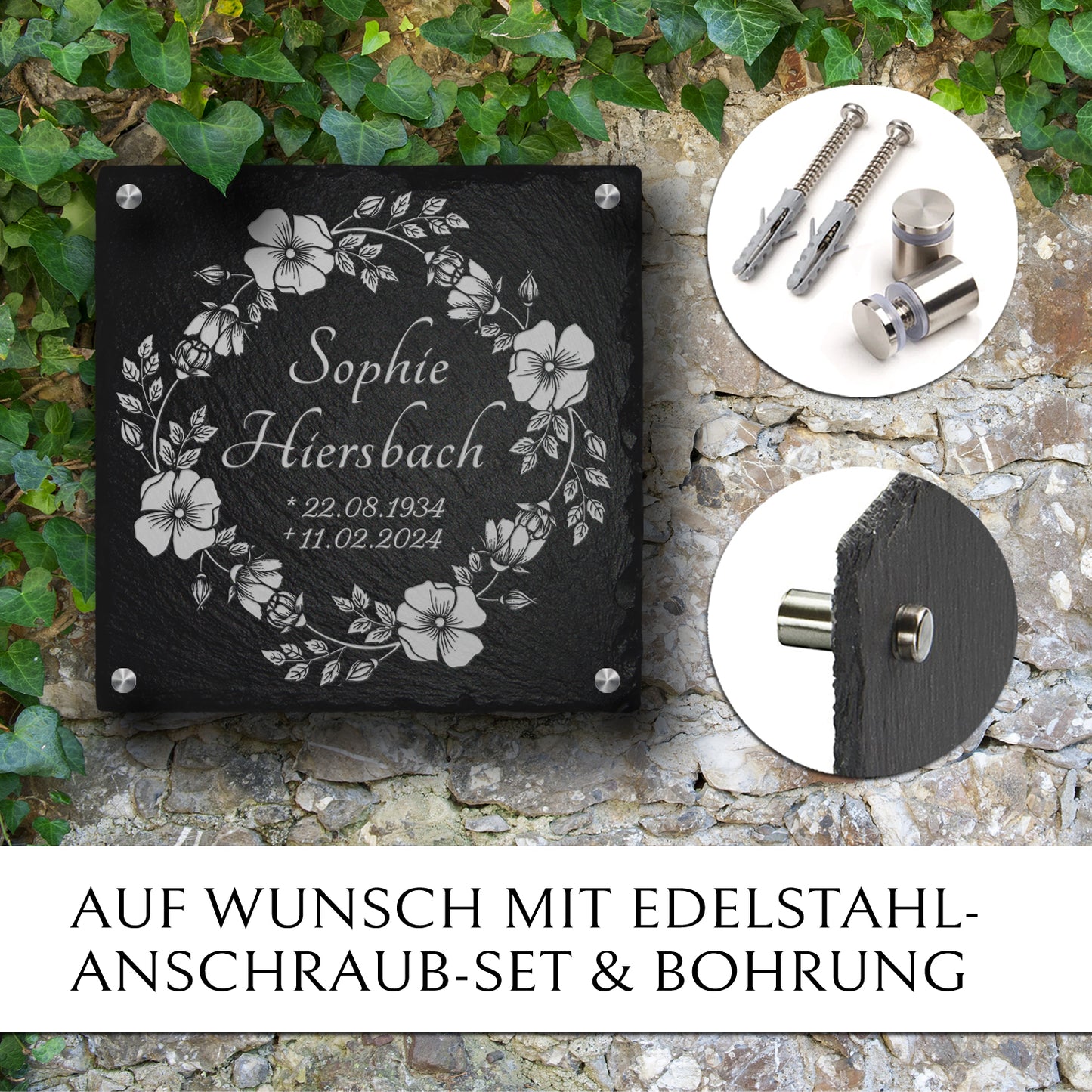 Günstiger Grabstein Platte 30 x 30 für Erd- & Urnengrab von MEMORIAM.