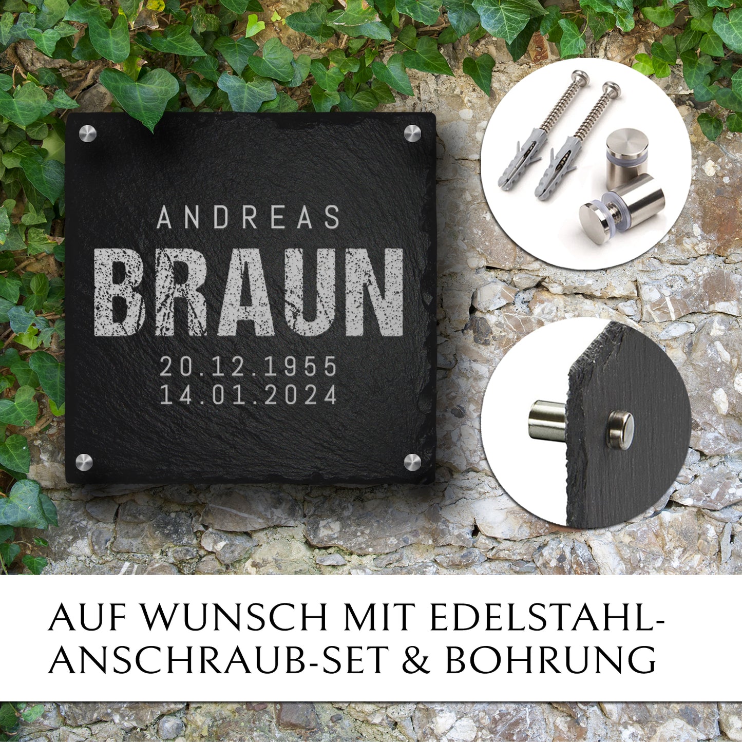 Grabstein Platte 30x30 für Erd- & Urnengrab von MEMORIAM.