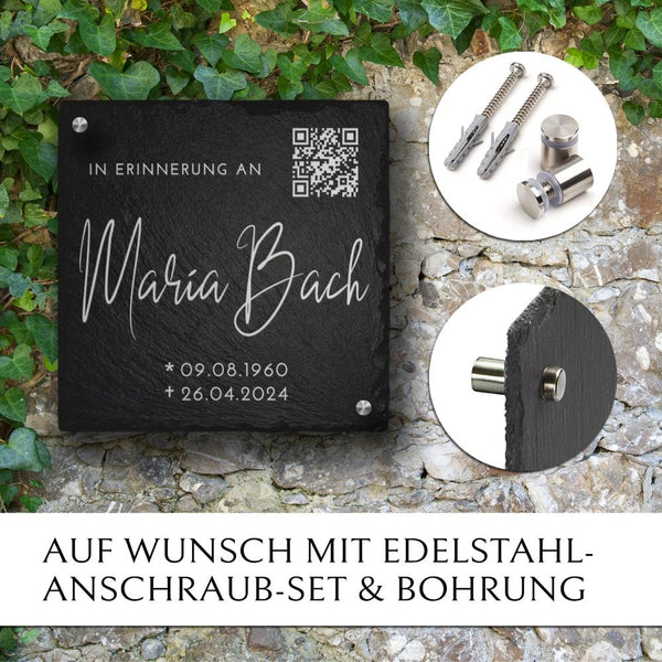 Laden Sie das Bild in den Galerie-Viewer, Grabstein Platte mit QR-Code Gravur für Erinnerungsseite online kaufen bei MEMORIAM