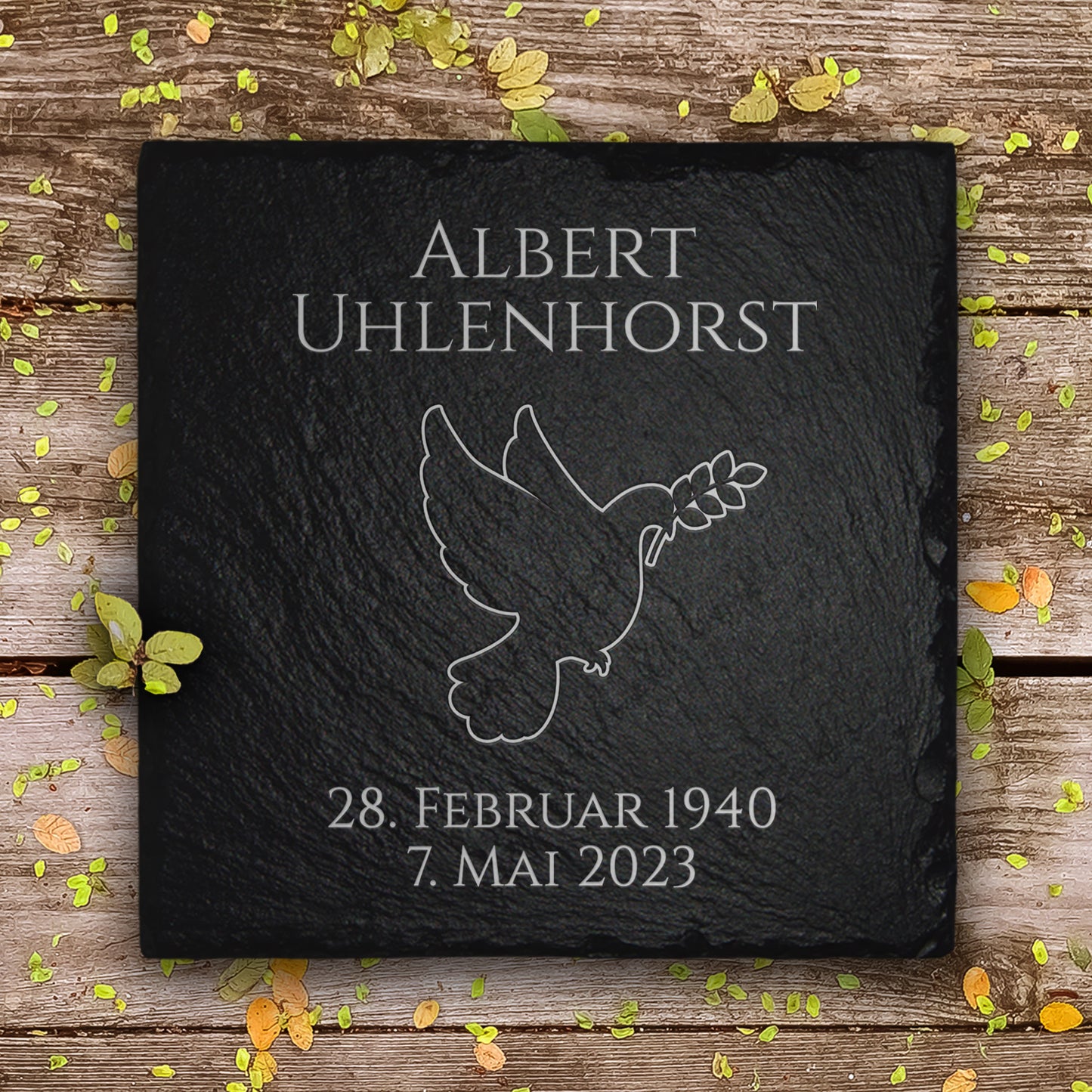 Grabsteinplatte 20x20 inkl. Friedenstaube Gravur & Inschrift | MEMORIAM.