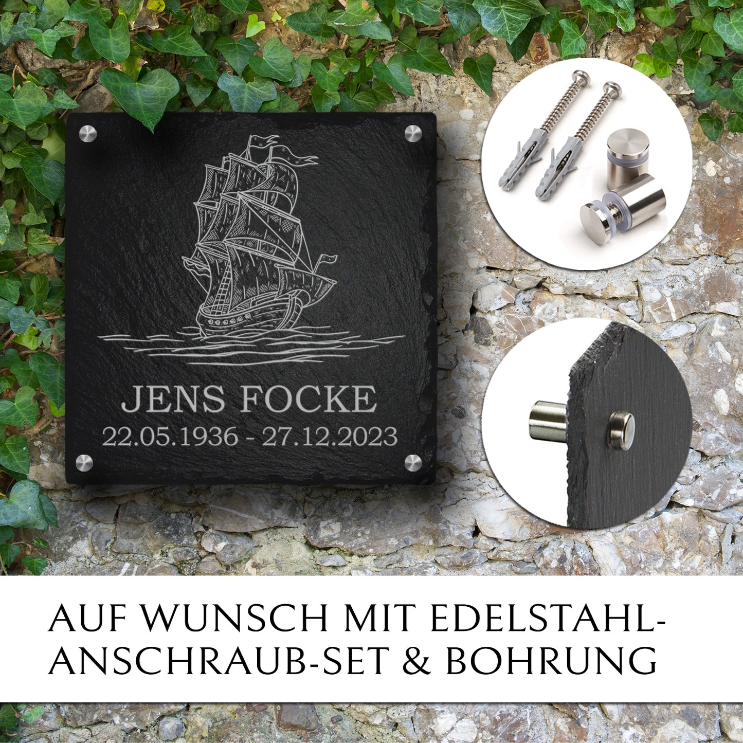 Grabsteinplatte Segelschiff für Urnengrab online kaufen | MEMORIAM.