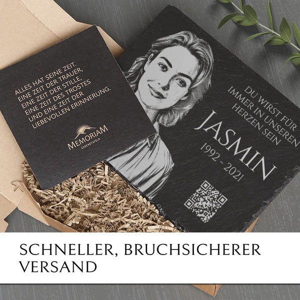 Laden Sie das Bild in den Galerie-Viewer, Grabtafel inkl. QR Code & Foto Gravur günstig online bestellen | MEMORIAM Gedenktafeln
