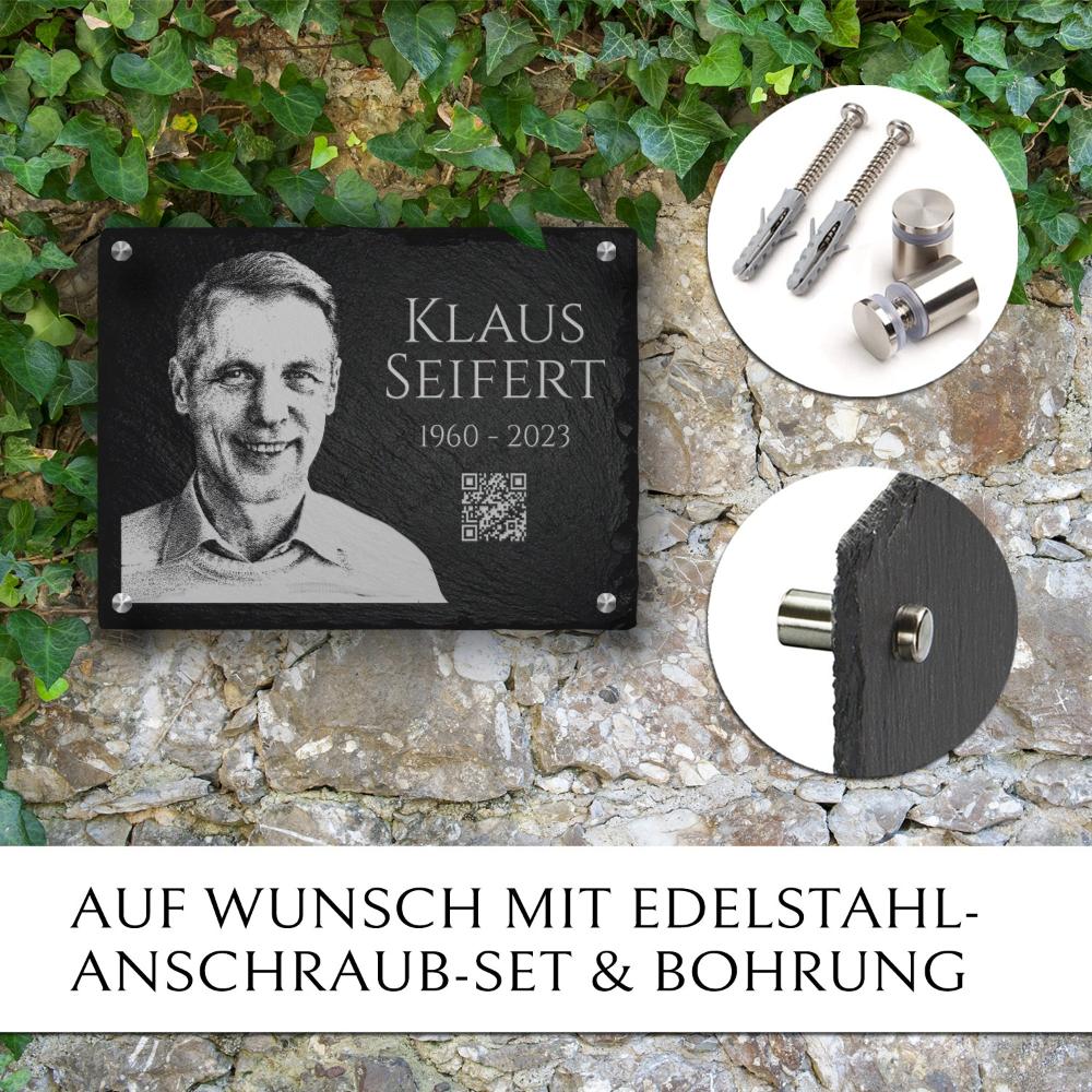 Grabtafel mit QR-Code Gravur für Erinnerungsseite und Foto Gravur online kaufen bei MEMORIAM