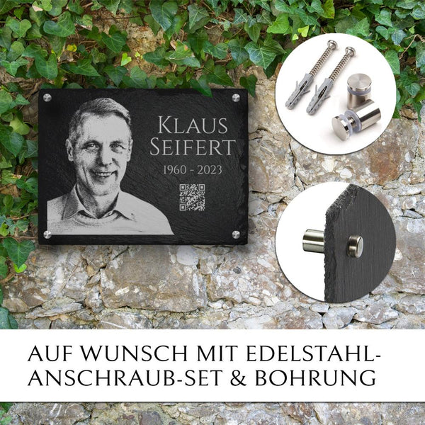 Laden Sie das Bild in den Galerie-Viewer, Grabtafel mit QR-Code Gravur für Erinnerungsseite und Foto Gravur online kaufen bei MEMORIAM