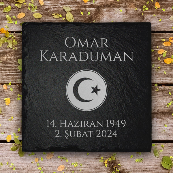 Laden Sie das Bild in den Galerie-Viewer, Grab- & Gedenkstein Halbmond 20x20 cm inkl. Inschrift von MEMORIAM.