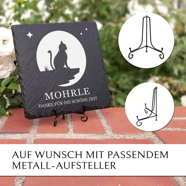 Laden Sie das Bild in den Galerie-Viewer, Wetterfester Katzen Grabstein aus Schiefer | MEMORIAM