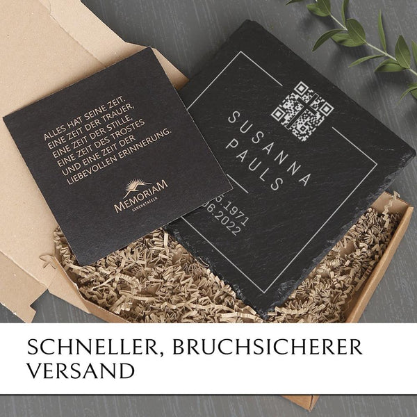 Laden Sie das Bild in den Galerie-Viewer, Kleine Grabplatte inkl. QR Code Gravur günstig online bestellen | MEMORIAM Gedenktafeln