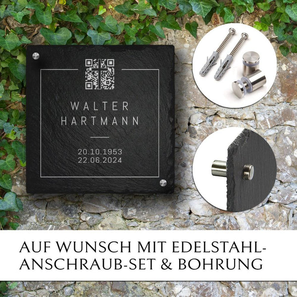 Laden Sie das Bild in den Galerie-Viewer, Kleine Grabplatte mit QR-Code Gravur für Erinnerungsseite online kaufen bei MEMORIAM