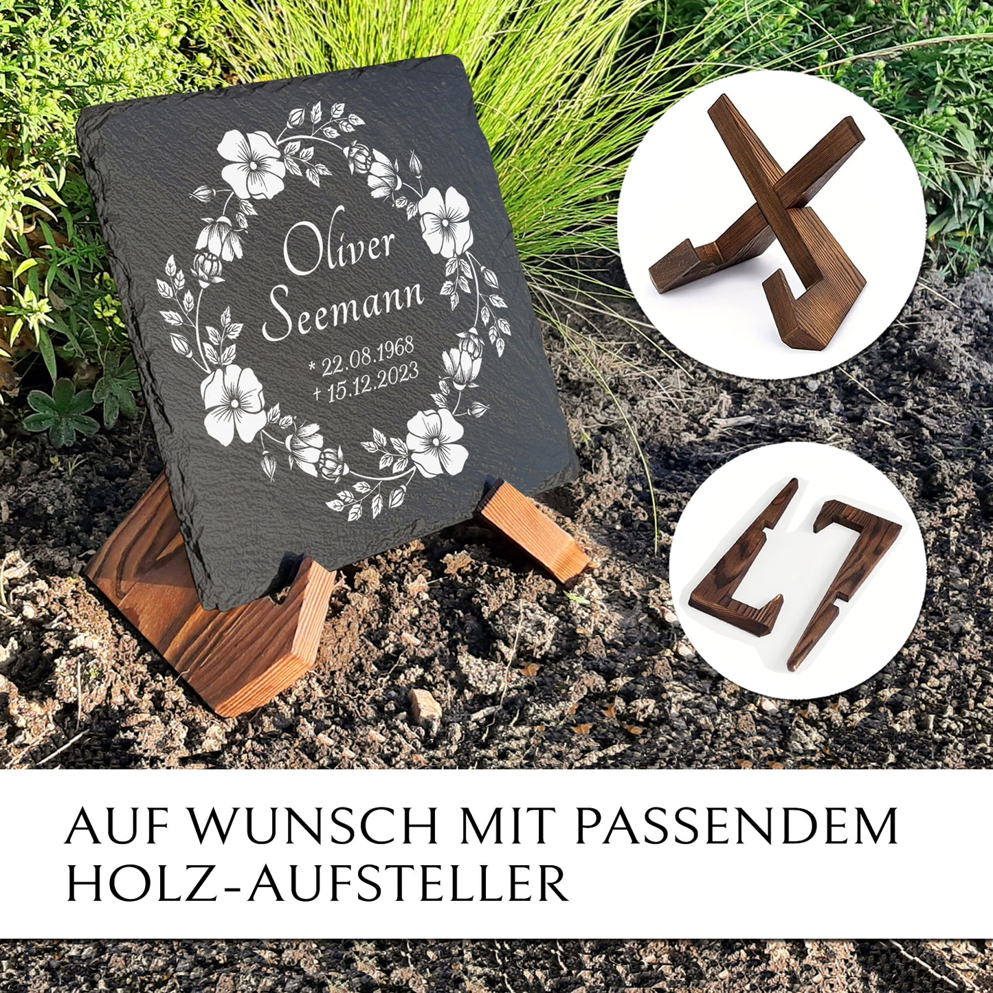 Grabstein Platte 25 x 25 mit Gravur & Inschrift von MEMORIAM.