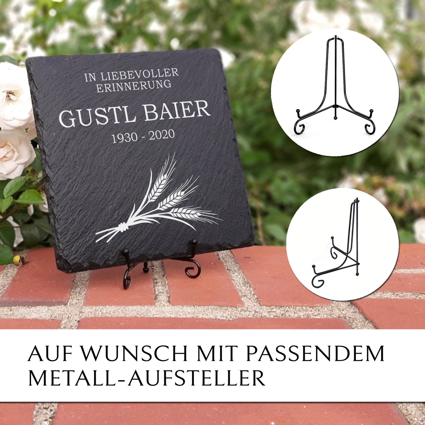 Grabsteinplatte “Ähre“ 20x20 für Erd- & Urnengrab von MEMORIAM.