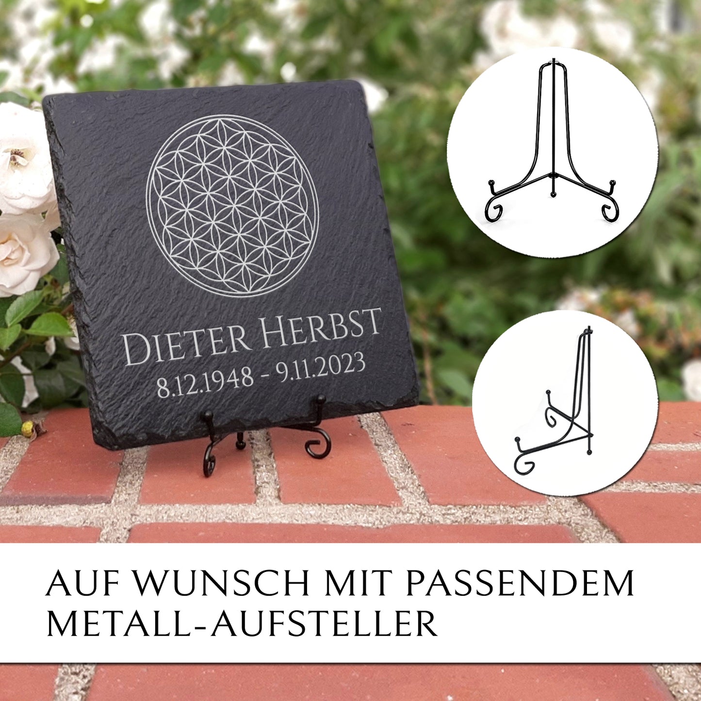 Kleiner Grabstein 25x25 inkl. Lebensblume & Beschriftung | MEMORIAM.