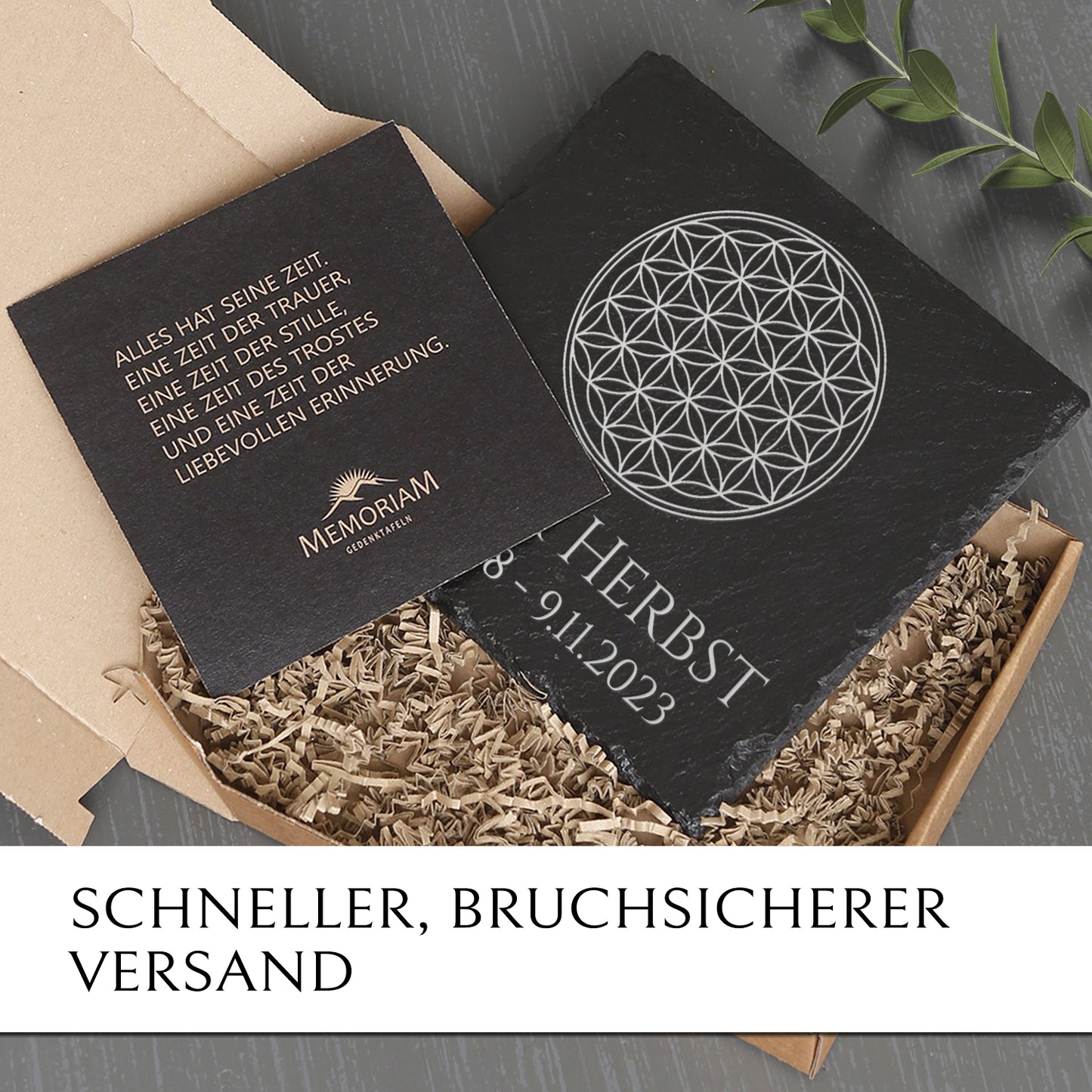 Kleiner Grabstein 25x25 mit Lebensblume & Gravur online kaufen |MEMORIAM.