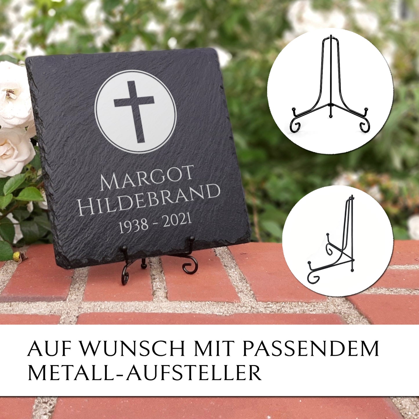 Grab- & Gedenkstein Kreuz 25x25 cm mit Gravur von MEMORIAM.