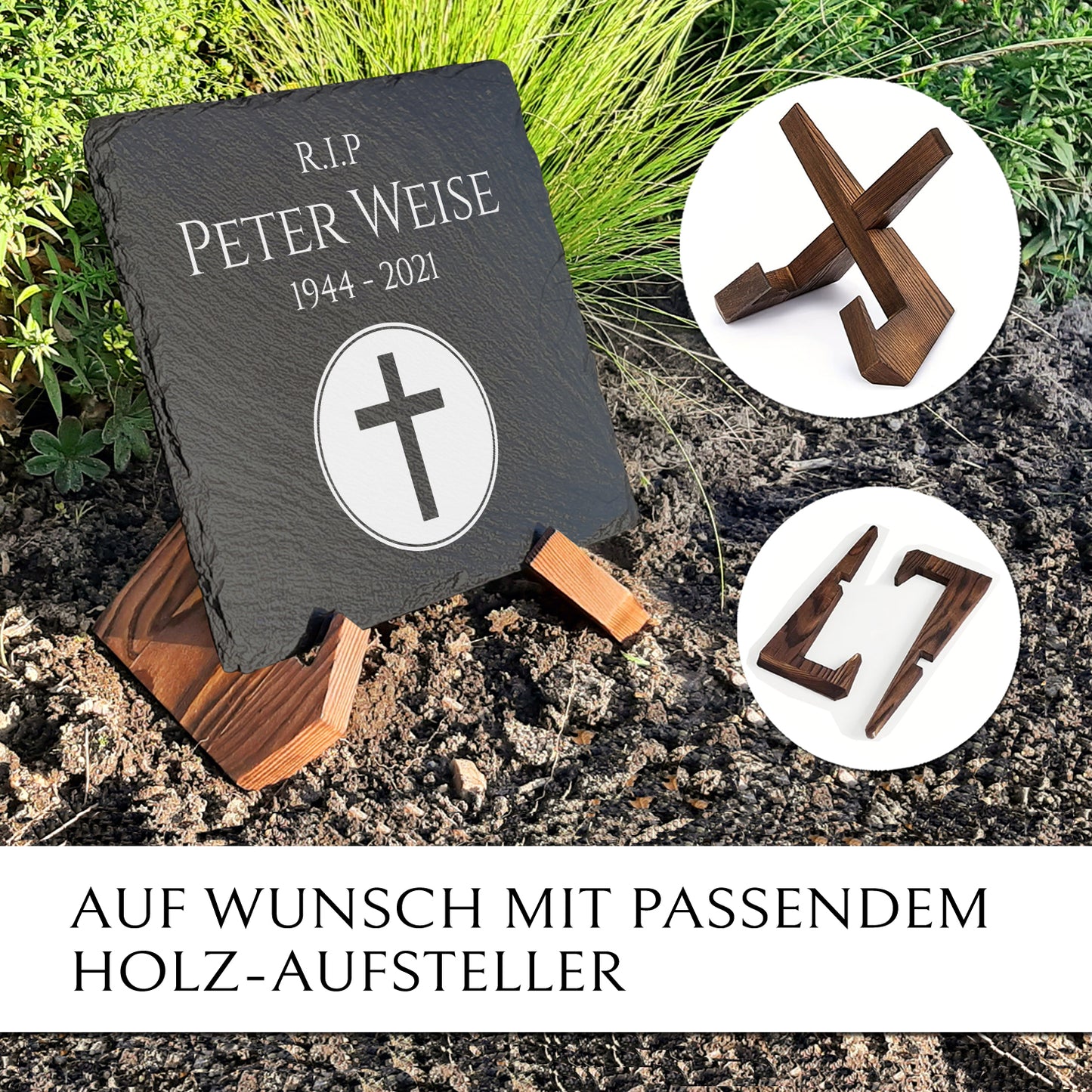 Grab- & Gedenkstein Kreuz 30x30 cm inkl. Beschriftung von MEMORIAM.