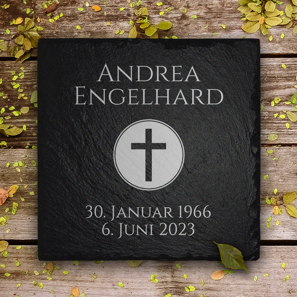 Laden Sie das Bild in den Galerie-Viewer, Grab- & Gedenkstein Kreuz 20x20 cm inkl. Inschrift von MEMORIAM.