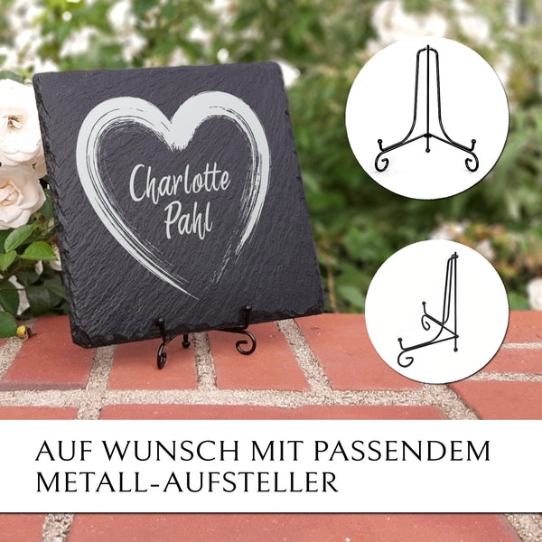Laden Sie das Bild in den Galerie-Viewer, Personalisierte Grabdeko aus Schiefer mit Herz Gravur | Memoriam