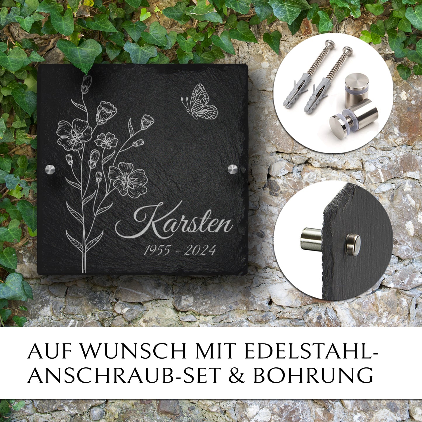Gedenk- & Trauerstein aus Schiefer für Baumgrab | MEMORIAM.