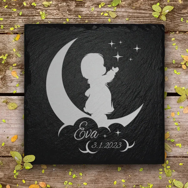 Laden Sie das Bild in den Galerie-Viewer, Sternenkind Grabstein aus Schiefer mit Gravur und Beschriftung von MEMORIAM Gedenktafeln.