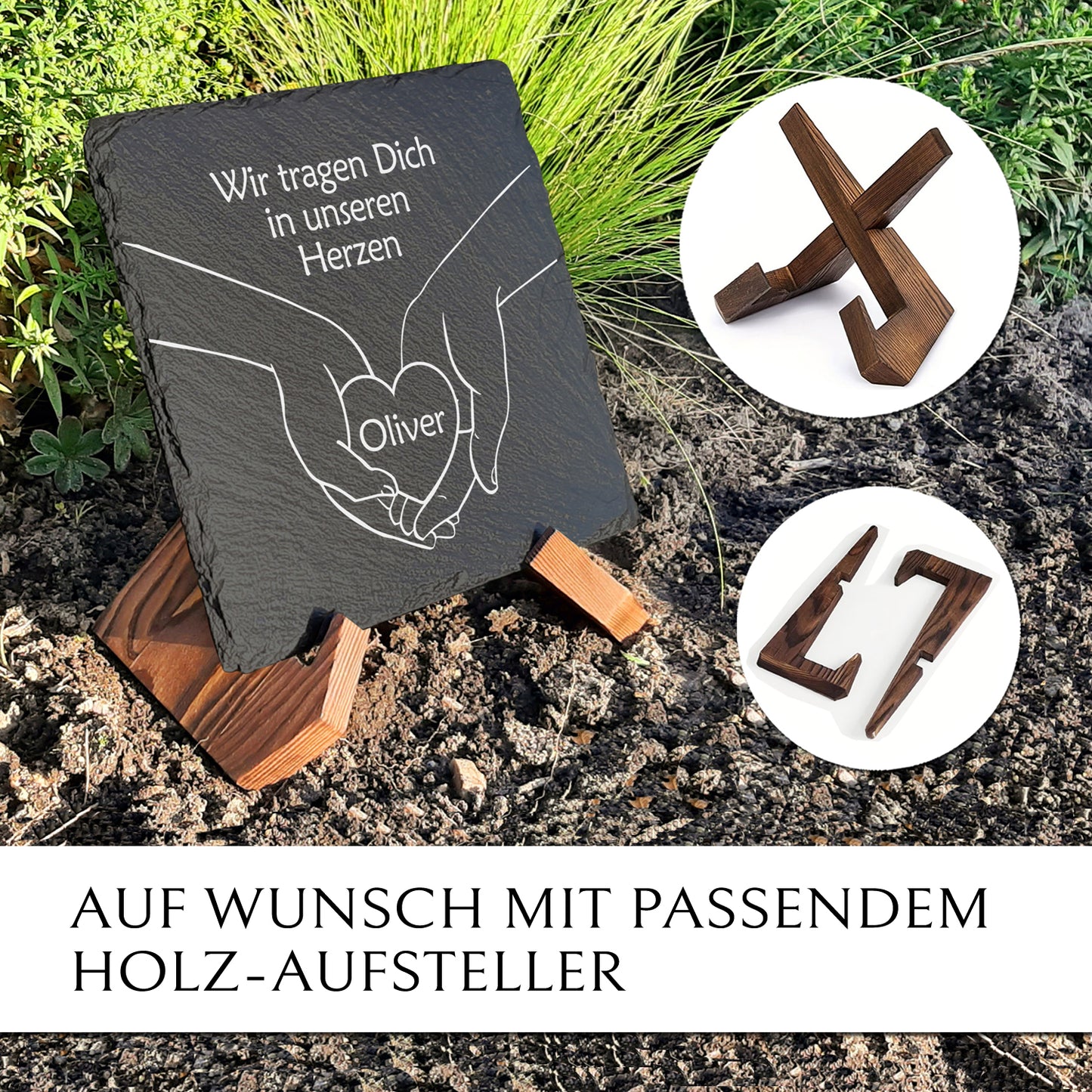 Trauer- & Gedenkstein 30x30 Herz mit Text nach Wunsch | MEMORIAM.