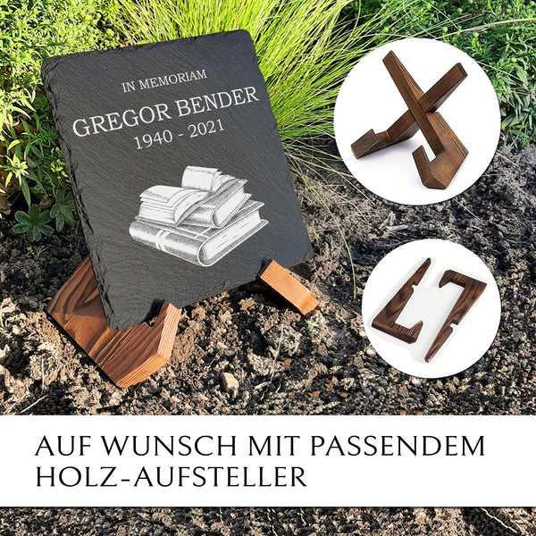 Laden Sie das Bild in den Galerie-Viewer, Trauer- & Gedenktafel mit Buch Gravur und Text nach Wunsch | MEMORIAM.