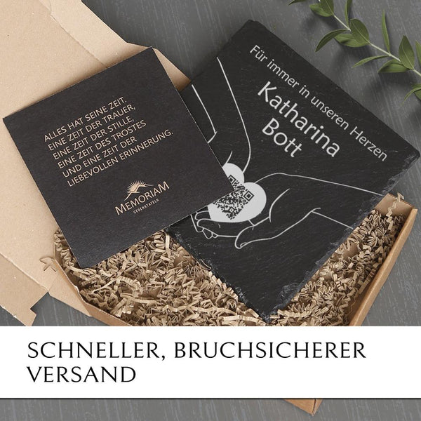 Laden Sie das Bild in den Galerie-Viewer, Trauerstein inkl. QR Code Gravur günstig online bestellen | MEMORIAM Gedenktafeln
