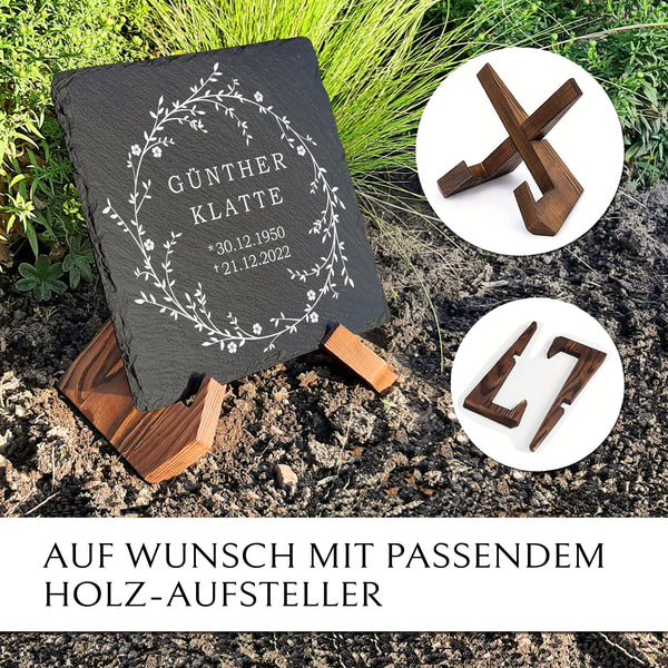 Laden Sie das Bild in den Galerie-Viewer, Liegeplatte für Erd- und Urnengrab. 25x25 cm mit Weidekranz Gravur | MEMORIAM.