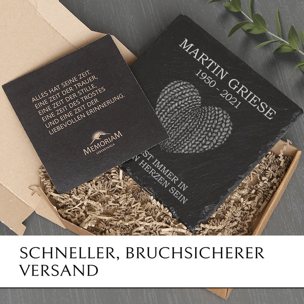 Laden Sie das Bild in den Galerie-Viewer, Urnengrabstein aus Schiefer mit Herz online bestellen | MEMORIAM.